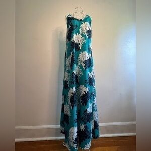 LOFT turquoise floral maxi dress w/spaghetti straps. Fully lined. 6P. Like new.